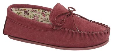 Ladies Mokkers Lily Real Suede Moccasin Floral Lined Slippers LS339D