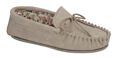 Ladies Mokkers Lily Real Suede Moccasin Floral Lined Slippers LS339S