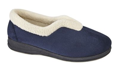 Sleepers OLIVIA Soft Faux Suede Terry Lining V front Slippers Navy Wine LS341C