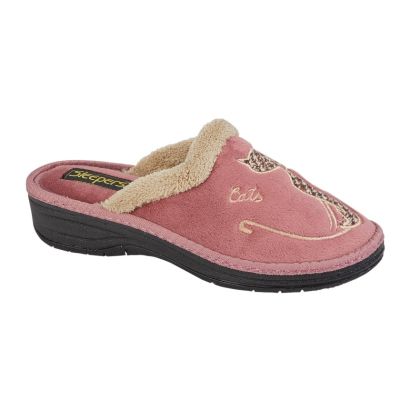 Sleepers Velour Cat Motif Cuff Mule Indoor/Outdoor Quality Slippers LS350M