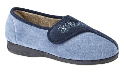 Sleepers GEMMA Velour Touch Fastening Embroidered Slippers  LS352C