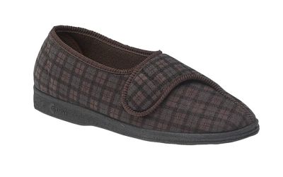 Comfylux PAUL MS236 Touch Fastening Checked Extra Wide Fitting Slipper  MS236B