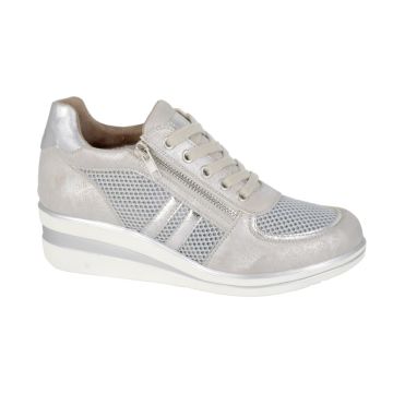 CIPRIATA 'JONE' Silver Metallic Lace & Zip Wedge Trainers L625F