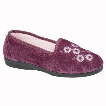 Ladies Zedzzz CATHY Flower Embroidered Indoor Slippers Womens LS309M