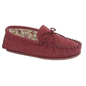 Ladies Mokkers Lily Real Suede Moccasin Floral Lined Slippers LS339D