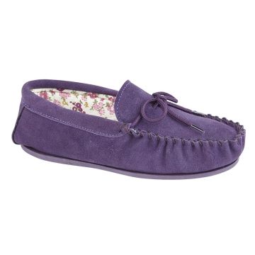 Ladies Mokkers Lily Real Suede Moccasin Floral Lined Slippers LS339P