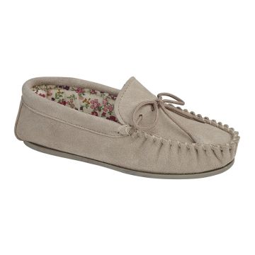 Ladies Mokkers Lily Real Suede Moccasin Floral Lined Slippers LS339S