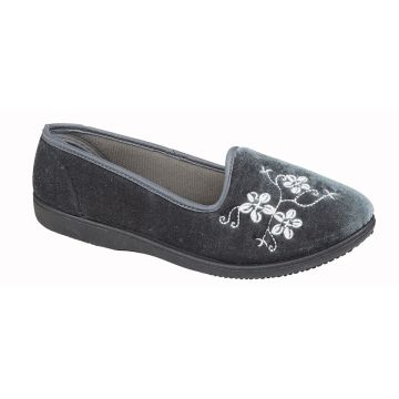 Laides Zedzzz JENNY Embroidered Textile Tab Full Slipper  LS348F