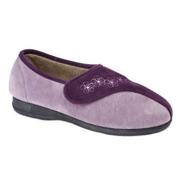 Sleepers GEMMA Velour Touch Fastening Embroidered Slippers  LS352P