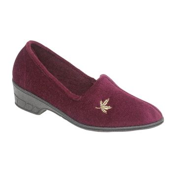 Sleepers ANDOVER LS5301 Burgundy Heeled Motif Indoor Slippers LS5301D