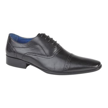 Roamers M9538A Mens Black Leather Pleat Cap Oxford Smart Shoes M9538A