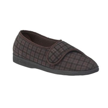 Comfylux PAUL MS236 Touch Fastening Checked Extra Wide Fitting Slipper  MS236B