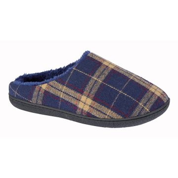 ZEDZZZ FABIAN Check Textille Navy Mule Slippers MS390CK