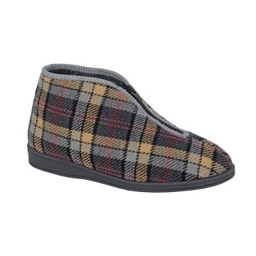 Sleepers JED II Classic Front Zip Checked Thermal Bootee Slippers MS449K