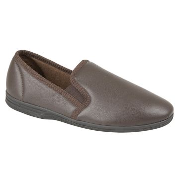 Zedzzz IVOR MS499 Grained Leather Look Indoor Full Slippers MS499B