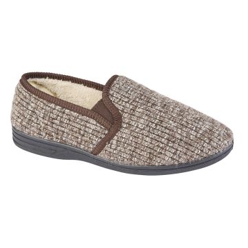 Mens Full Slippers Zedzzz KEITH Textile Ribbed Twin Gusset Warm Lined Slipper MS542B