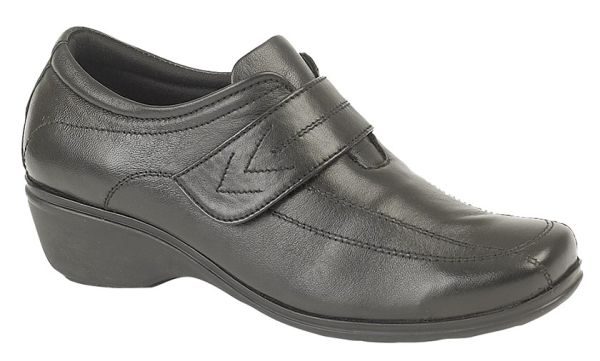 Ladies Mod Comfys L185 Touch Fastening Leather Elasticated Shoes L185A