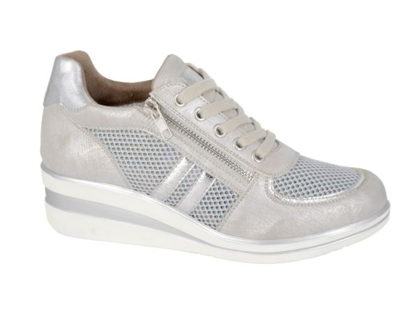 CIPRIATA 'JONE' Silver Metallic Lace & Zip Wedge Trainers L625F