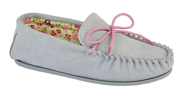 Ladies Mokkers Lily Real Suede Moccasin Floral Lined Slippers LS339F