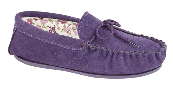 Ladies Mokkers Lily Real Suede Moccasin Floral Lined Slippers LS339P