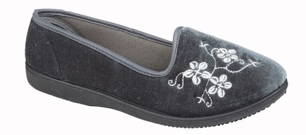 Laides Zedzzz JENNY Embroidered Textile Tab Full Slipper  LS348F