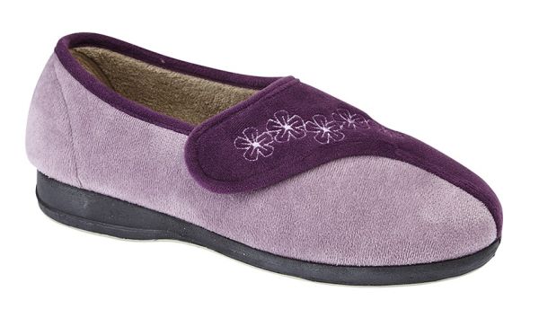 Sleepers GEMMA Velour Touch Fastening Embroidered Slippers  LS352P