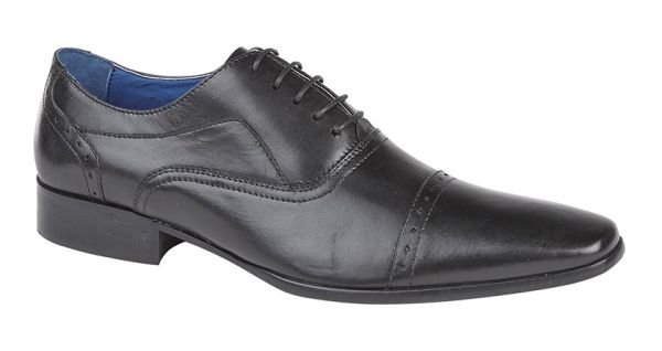 Roamers M9538A Mens Black Leather Pleat Cap Oxford Smart Shoes M9538A