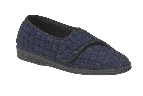 Comfylux PAUL MS236 Touch Fastening Checked Extra Wide Fitting Slipper  MS236C