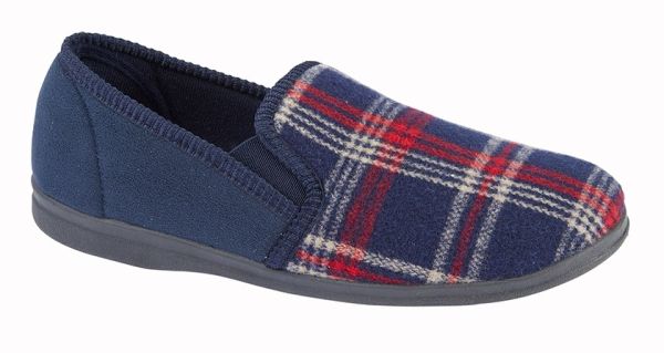  SLEEPERS 'JIM' Check Velour Twin Gusset Slipper MS304CK