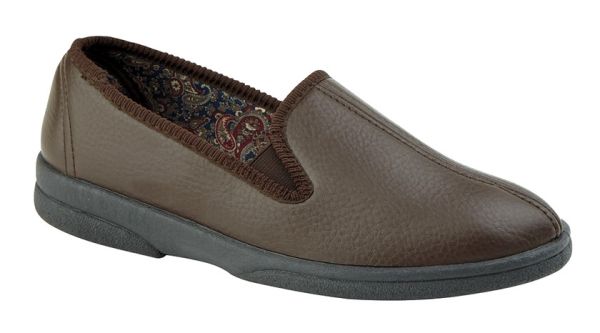 Sleepers SAMOS MS398B Mens Brown Grain PU Centre Seam Full Slippers MS398B