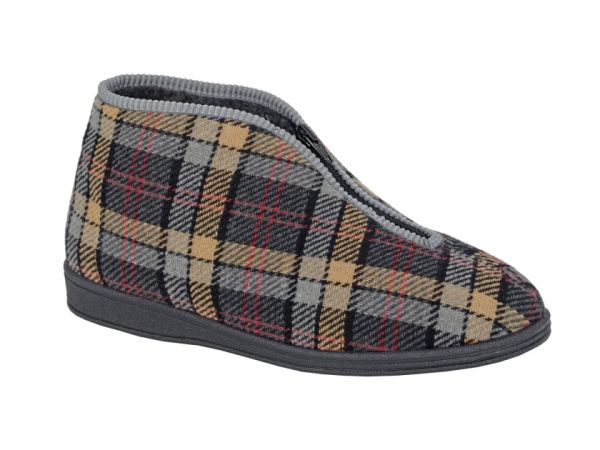 Sleepers JED II Classic Front Zip Checked Thermal Bootee Slippers MS449K