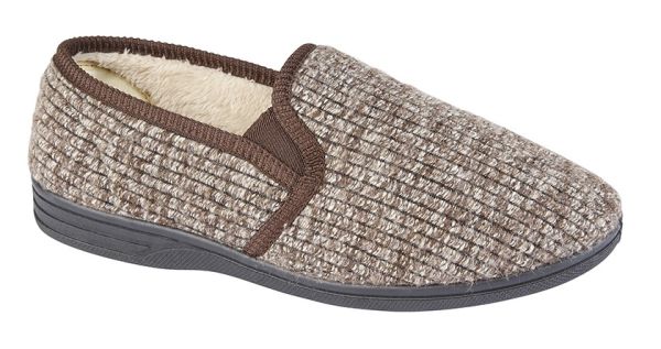 Mens Full Slippers Zedzzz KEITH Textile Ribbed Twin Gusset Warm Lined Slipper MS542B